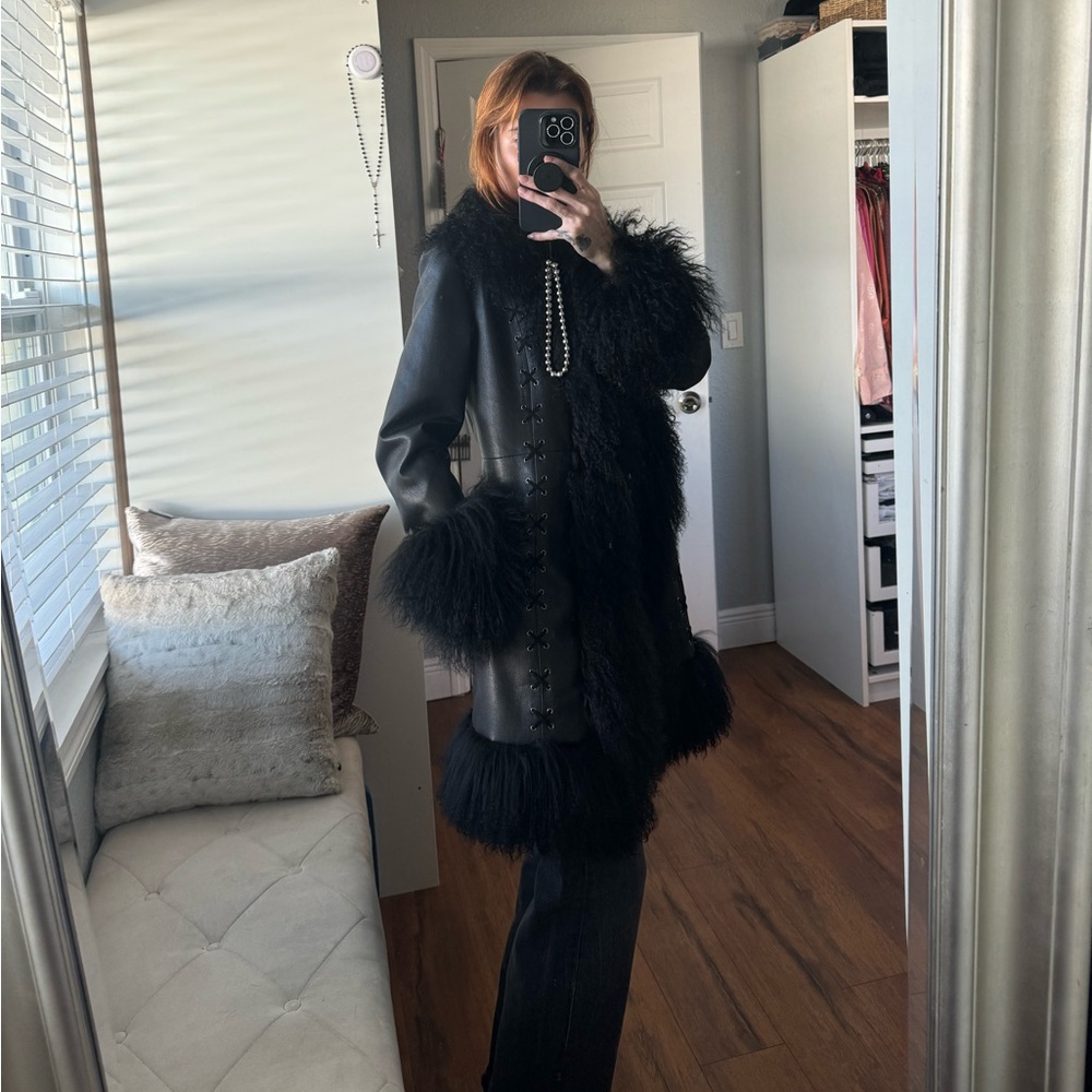 CHARLOTTE SIMONE Lulu Black Mongolian Lambswool Afghan Coat! Size XS.